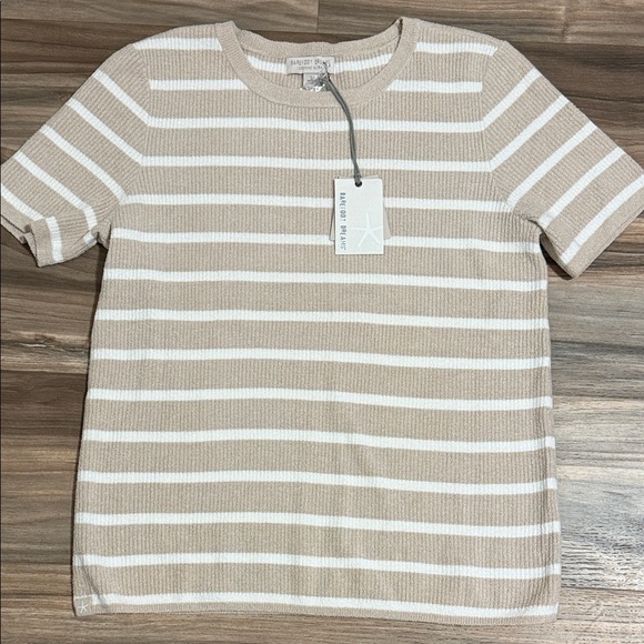 Barefoot Dreams Tops - Barefoot Dreams CozyChic Ultra Lite Stone Striped S/S Top Women’s Sz. L Luxe